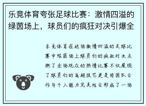 乐竞体育夸张足球比赛：激情四溢的绿茵场上，球员们的疯狂对决引爆全场热情